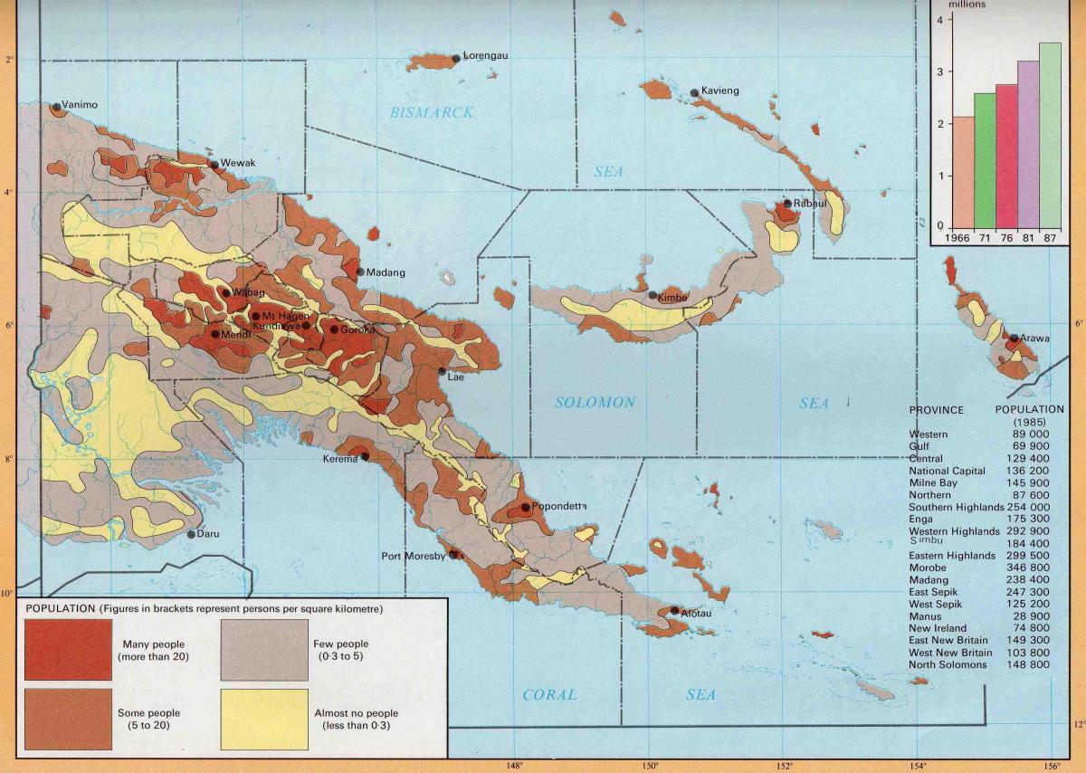 نقشہ کے پاپوا نیو گنی آبادی