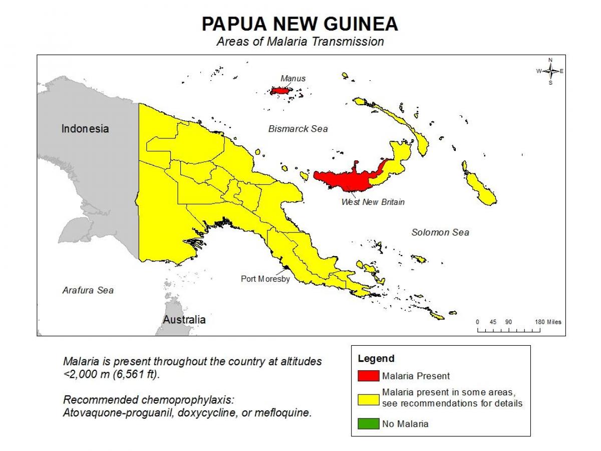 نقشہ کے پاپوا نیو گنی میں ملیریا